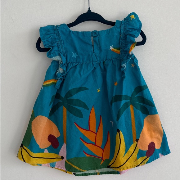 Tropical Blue Kids Dress with Ruffle Sleeves - Picture 3 of 5